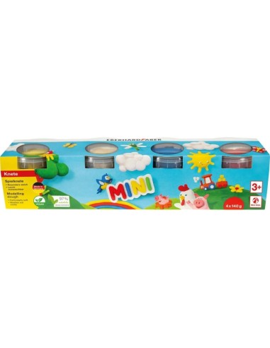 Eberhard Faber Mini Kids Pack com 4 potes de 140g de massa de modelar - 97% ingredientes naturais - cores branco, amarelo, verm