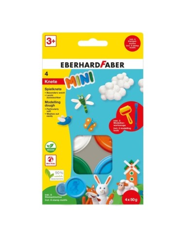 Eberhard Faber Mini Kids Pack com 4 Potes de 50g de Massa de Modelar + 2 Ferramentas - 90% Ingredientes Naturais - Fácil de Lav