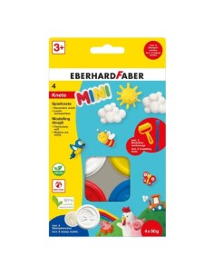 Eberhard Faber Mini Kids Pack com 4 Potes 50g de Massa de Modelar + 2 Ferramentas - 90% Ingredientes Naturais - Fácil de Lavar