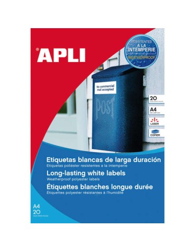 Apli Etiquetas Brancas Resistentes a Intempéries 199,6 x 143,5mm 20 Folhas