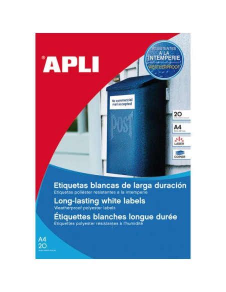 Apli Etiquetas Brancas Resistentes a Intempéries 199,6 x 143,5mm 20 Folhas