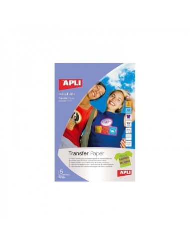 Apli Pack com 5 Folhas de Papel Transfer para Impressoras Inkjet - Ideal para Roupas Coloridas - Perfeito para Personalizar Rou