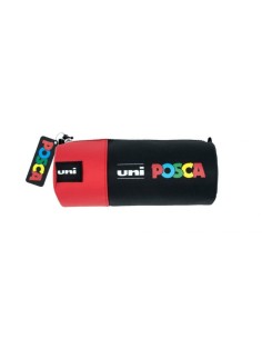 Estojo de Lona Posca 8,5x19,5cm - Ideal para Marcadores e Materiais Escolares - Fecho de Zíper - Cor Preto/Vermelho