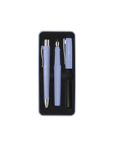 Faber-Castell Poly Pack de Caneta Esferográfica Poly Ball e Caneta Tinteiro Poly Pen com Pena B - Clipe de Metal - Cor Azul Cla