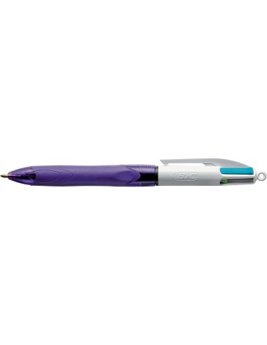Bic 4 Cores Grip Fashion Caneta Retrátil com Grip - Ponta Média de 1mm - Traço de 0.4mm - Tinta à Base de Óleo - Corpo Branco/R
