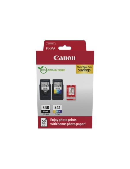 Canon PG540 Preto + CL541 Cor Pack de 2 Cartuchos de Tinta Originais + 50 Folhas de Papel Fotográfico - 5225B013
