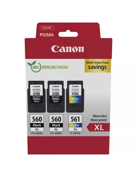 Canon PG-560XL + CL-561XL Pacote de 3 Cartuchos de Tinta Originais - 3712C009