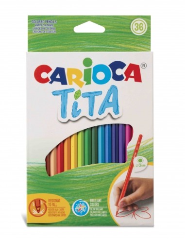 Carioca Tita Pack de 36 Lápis de Resina - Corpo Hexagonal - Cores Brilhantes e Laváveis - Escrita Macia - Mina Ø 3mm Segura e S