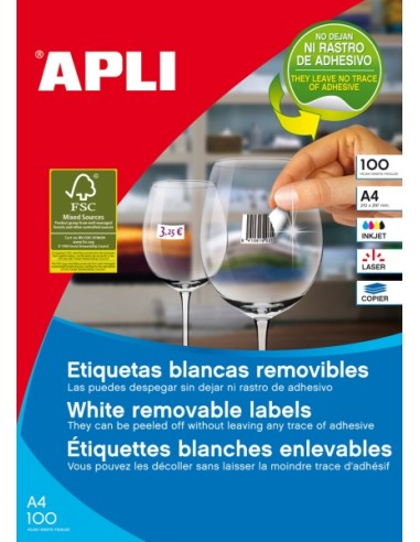 Apli Pacote de 6.500 Etiquetas Retangulares 38 x 21,2mm - 100 Folhas de 65 Etiquetas - Adesivo Removível - Cantos Retos - Cor B
