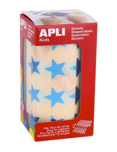 Apli Gomets Estrela Azul Metalizada - Tamanho 19,5mm - Adesivo Permanente - 1416 Gomets por Rolo - Ideal para Atividades Criati