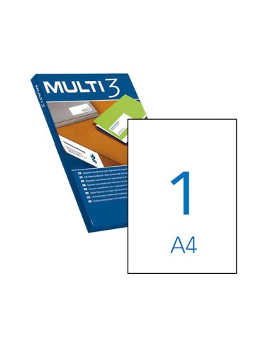 Multi3 Pacote de 500 Etiquetas Brancas Cantos Retos Tamanho 210,0X297,0mm com Adesivo Permanente para Múltiplos Usos