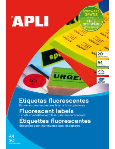 Apli Etiquetas Amarelo Fluorescente Permanente 99.1 x 67.7mm 20 Folhas