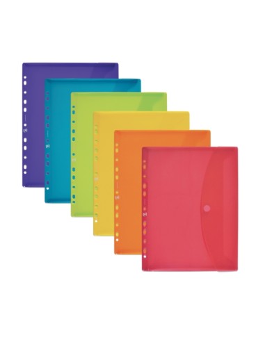Oxford Pasta Multifuros A5 - Capacidade para 25 Folhas - Fecho de Velcro - 9 Furos - Plástico Flexível Translúcido - Cores Sort