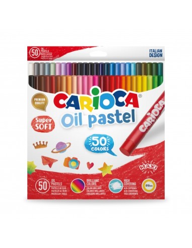 Carioca Pack de 50 Pastéis a Óleo - Cores Brilhantes - Laváveis - Resistentes à Luz - Opaques - Fáceis de Misturar - Corpo Maxi