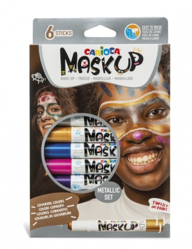 Carioca Mask Up Pack de 6 Cores Metálicas para a Pele - Ideais para Festas - Cores Brilhantes e Laváveis - Misturáveis - 2 Tuto