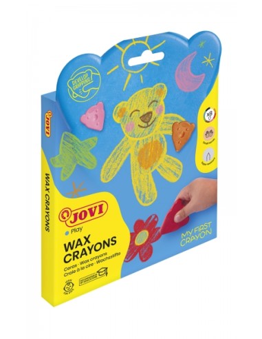 Jovi My First Crayon Estojo de 8 Ceras com Forma de Urso - Resistentes - Não Mancham - Design Ergonômico - Promove a Pega Corre