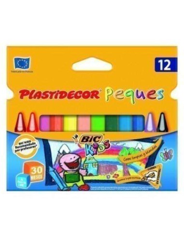 Bic Kids Plastidecor Pequenos Caixa de 12 Lápis de Cera Triangulares - Ideal para Crianças Pequenas - Textura Macia - Não Manch