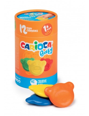 Carioca Teddy Crayons Pack de 12 Ceras de Cores - Certificadas a Partir dos 12 Meses - Projetadas para Treinar a Pega Digital -