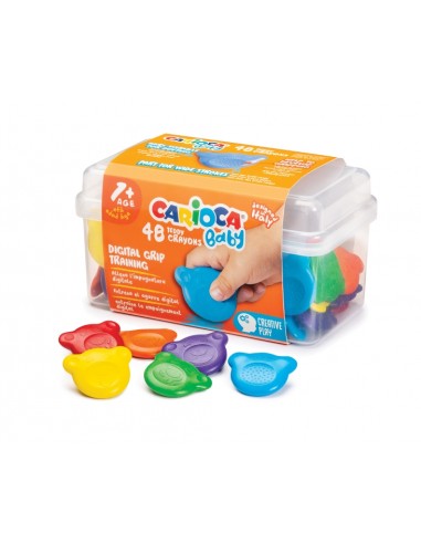 Carioca Baby Teddy Crayons Pack de 48 Ceras - Maleta de Plástico - Certificadas a Partir de 12 Meses - Projetadas para Treinar 