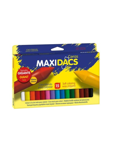 Alpino Maxidacs Pacote de 15 Ceras Macias para Crianças - Tamanho Extra Grande 120mm x 14mm - Etiqueta Anti-Manchas - Ideal par