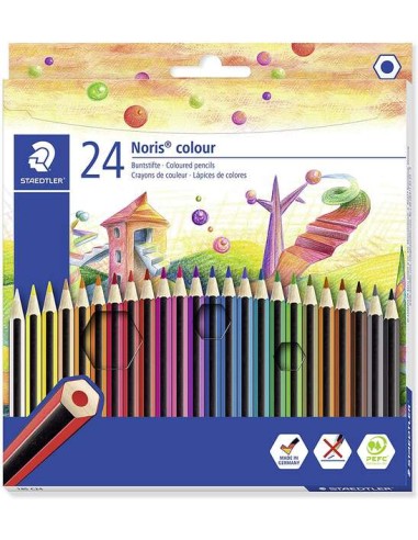 Staedtler Noris Colour 185 Pack de 24 Lápis Hexagonais de Cores - Fabricados em Wopex - Muito Resistentes - Madeira de Fontes S