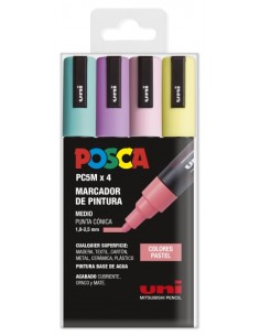 Posca PC-5M Pack de 4 Marcadores de Pintura - Ponta de Bala 1.8-2.5mm - Tinta à Base de Água - Não Permanente - Resistente à Lu