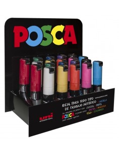 Posca PC-8K Expositor de 20 Marcadores de Pintura - Ponta Biselada Acrílica 8mm - Não Permanente - Ideal para Cartazes e Decora