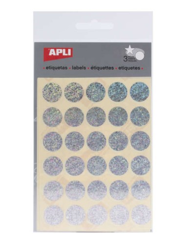 Apli Gomets Redondos Holográficos Ø 20mm - Adesivo Permanente - 90 Gomets em 3 Folhas - Desenvolvimento de Habilidades e Criati
