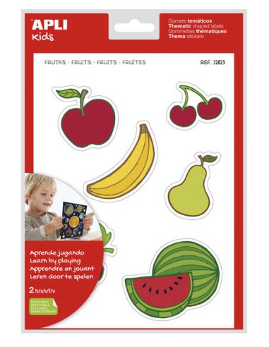 Apli Gomets Temáticos as Frutas xL - 22 Gomets em 2 Folhas A4 - Desenvolvidos com Educadores - Adesivo Removível - Seguros e Ec