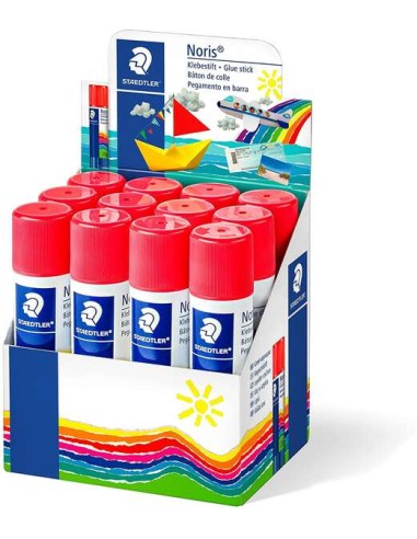 Staedtler Noris Expositor de 12 Barras de Cola 20g - Sem Solventes - Uso Escolar - Cola Papel, Cartolina, Tecido etc.
