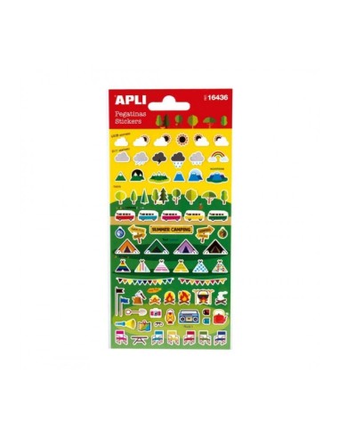 Apli Bolsa de Autocolantes de Campismo - Acabamento Mate - Adesivo Permanente - Ideal para Scrapbooking e Decoração - Estimula 