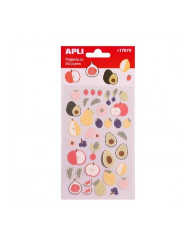 Apli Bolsa de Autocolantes com Frutas - Acabamento Epóxi - Adesivo Permanente - Ideal para Scrapbooking e Decoração - Estimula 