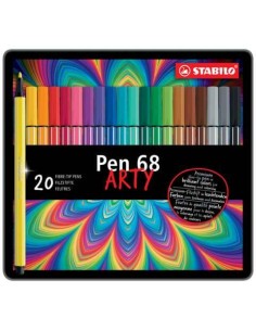 Stabilo Pen 68 Arty Caixa Metálica de 20 Marcadores - Ponta de Fibra - Traço de 1mm aprox. - Tinta à Base de Água - Tampa Venti