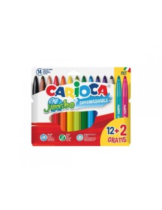 Carioca Jumbo Pack de 12 Marcadores + 2 Grátis - Ponta 6mm - Superlaváveis - Cores Sortidas