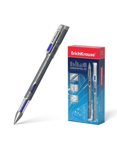 Erichkrause Megapolis Gel Caneta Tinta Gel - Ponta de 0.5mm - Corpo Redondo Opaco - Janela de Controle de Tinta - Cor Azul