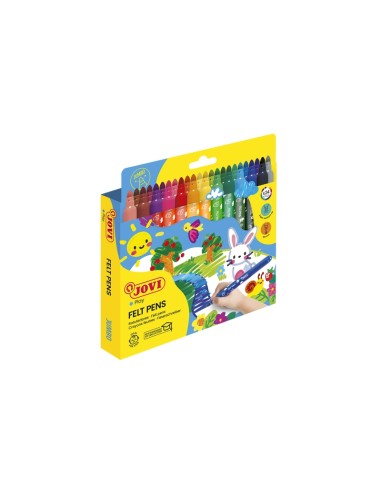 Jovi Felt Pens Estojo de 24 Marcadores Jumbo - Ampla Variedade de Tons - Tinta de Grande Fixação - Ponta de 3mm - Tampa de Segu