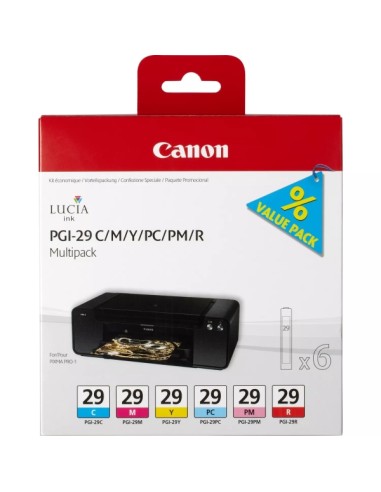 Canon PGI29 Pacote de 6 Cartuchos de Tinta Originais - 4873B005