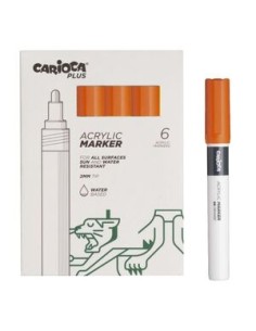 Carioca Plus Pack de 6 Marcadores Acrílicos - Ponta 2mm - Cor Laranja