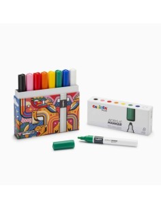 Carioca Plus Pack de 8 Marcadores Acrílicos em Caixa Rígida - Ponta 2mm - Tinta Acrílica Super Pigmentada - Cores Sortidas