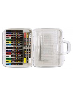 Posca Mala de Plástico com 20 Marcadores de Pintura - Ponta de Poliéster - Tinta Pigmentada à Base de Água - Não Permanente - R 2