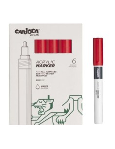 Carioca Plus Pack de 6 Marcadores Acrílicos - Ponta 2mm - Cor Vermelha