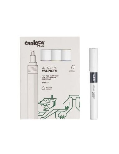 Carioca Plus Pack de 6 Marcadores Acrílicos - Ponta 2mm - Cor Branco