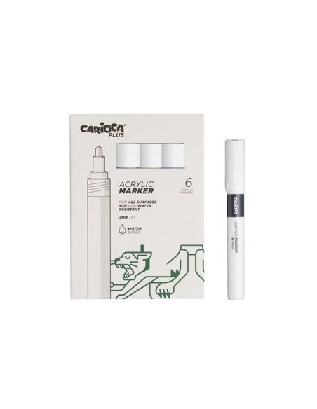 Carioca Plus Pack de 6 Marcadores Acrílicos - Ponta 2mm - Cor Branco