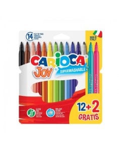 Carioca Joy Superlaváveis Pack de 12+2 Marcadores - Ponta 2.8mm Bloqueada - Tampa Ventilada - Cores Sortidas