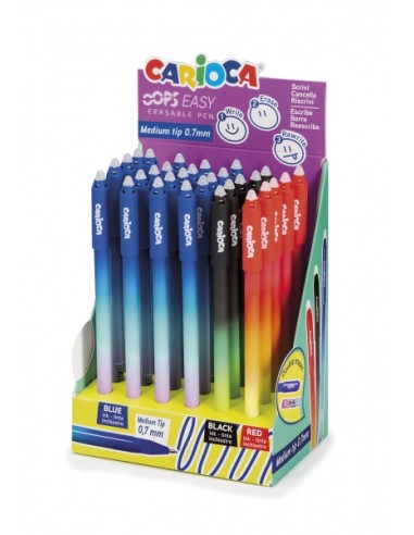Carioca Oops Easy Expositor de 30 Canetas Apagáveis - Tinta Termossensível - Corpo com Efeito Degradê - Ponta de 0,7mm - Borrac