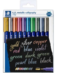 Staedtler Metallic Calligraphy Pack de 10 Marcadores para Caligrafia - Traço 2.8mm - Cores Sortidas