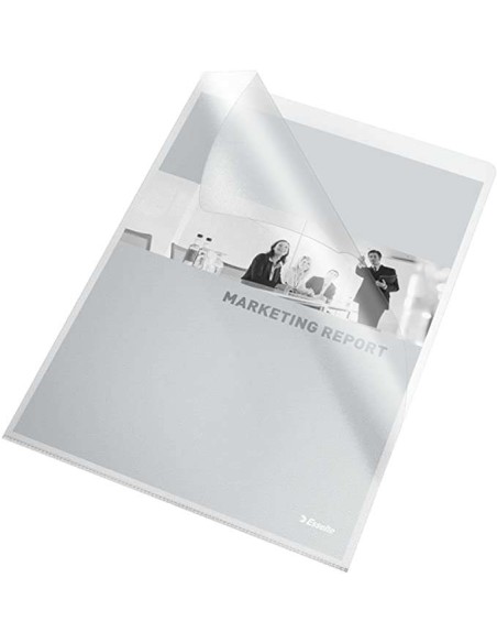 Esselte 30Q Caixa de 100 Pastas com Aba - Formato Folio - PVC Flexível - Espessura 140 Micras - Cor Transparente