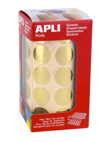 Apli Gomets Redondos Ouro Metalizado - Tamanho Ø 20mm - Adesivo Permanente - 1770 Gomets por Rolo - Ideal para Atividades Criat