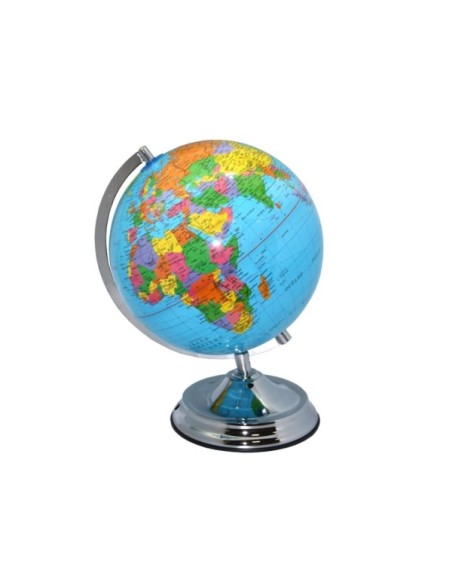 Bismark Globo Geográfico com Meridiano 25cm - Cartografia Físico-Política - Base Metálica muito Robusta - Cor Azul