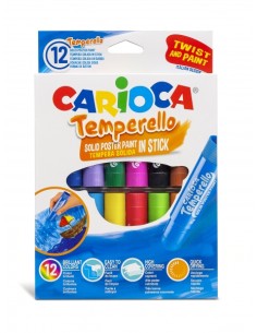Carioca Temperello Pack de 12 Têmperas Sólidas - Cores Brilhantes e Laváveis - Grande Cobertura - Fáceis de Misturar - sem Solv